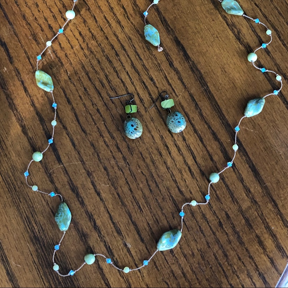 Open end hand knotted stone and crystal necklace